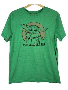 Star Wars Mens Yoda T Shirt Green Large Short Sleeve Crew Funny I'm All Ears